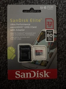 Sandisk Elite Ultra Performance MicroSDHC UHS-I Xard With Adaptor 32GB - Picture 1 of 2
