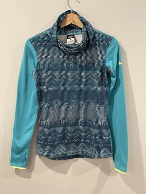 Nike Dri Fit Mujer Capucha Cuello Pullover Sudadera Azul Teal Agujeros para Pulgar Pequeña Foto 1 de 4