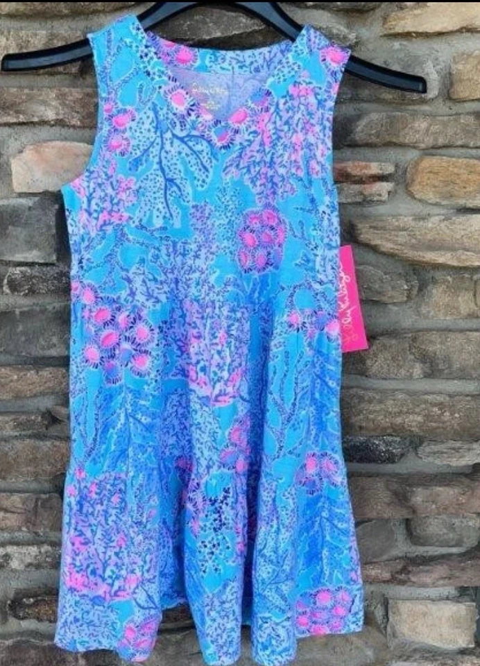 Lilly Pulitzer Girl's Mini Lorina Dress Blue Ibiza Now You Sea Me Small - Image 1 of 1