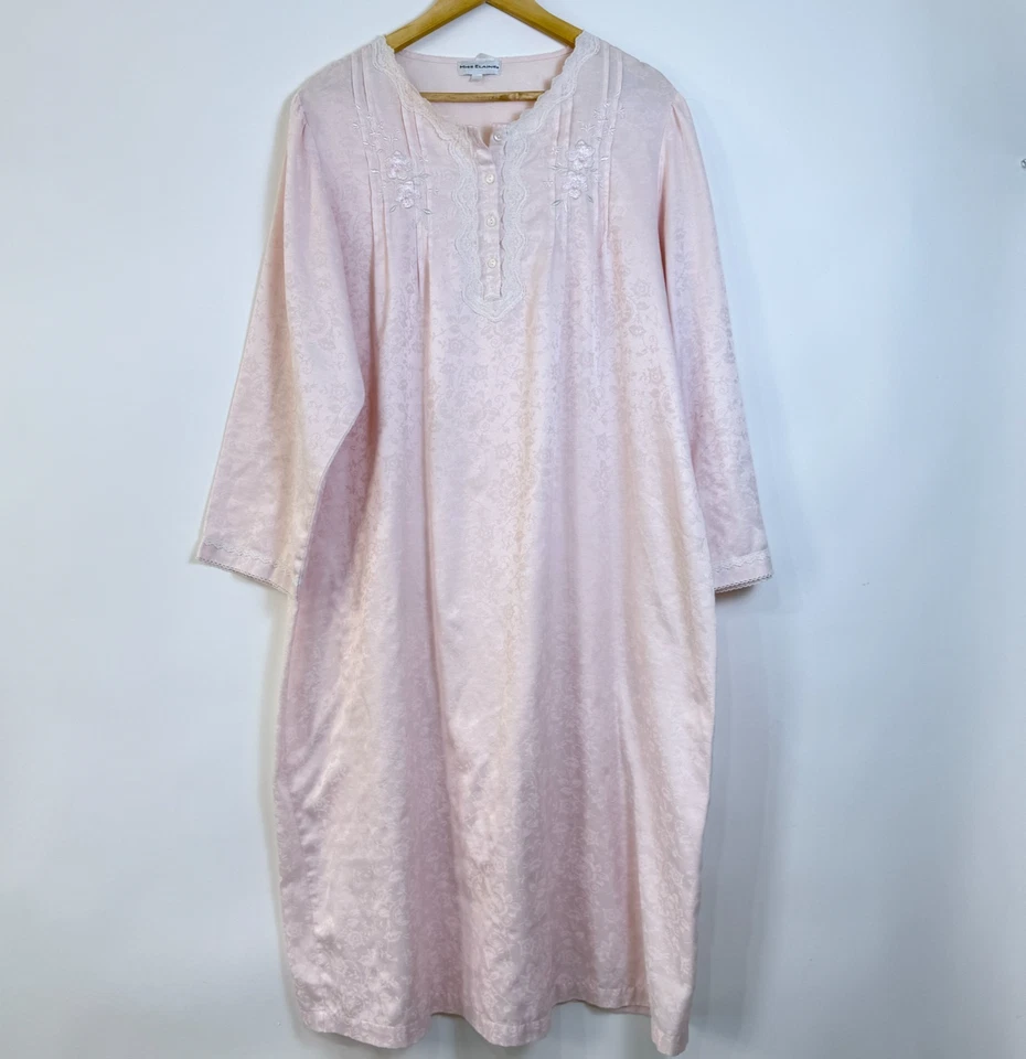 Miss Elaine Floral Embroidered Long Nightgown Size XL Pale Pink Lace Trim - Image 1 of 4