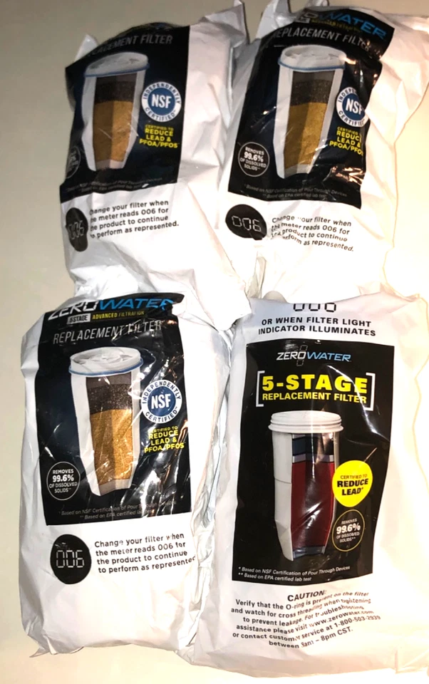 FOUR (4) ZEROWATER 5-STAGE REPLACEMENT WATER FILTERS New in Packages  - Image 1 of 1