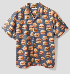Graniph × McDonald's I'm hungry Big Silhouette Open Collar Shirt Hamburger USED - Picture 1 of 16