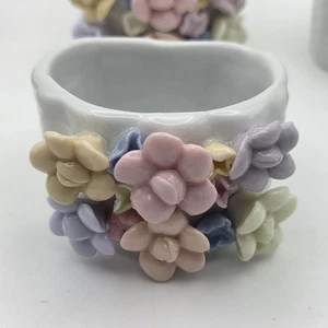 Vintage Lareaux Hand-Painted Fine Porcelain Napkin Rings Set Of 4 Floral 1989 - Picture 1 of 11
