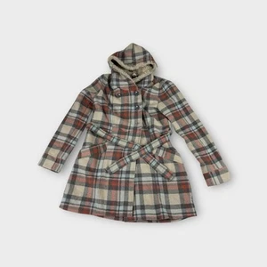 Billabong Long Sleeve Fur Lined Neck Hooded Button Up Belted Jacket Womens 12 - Picture 1 of 13