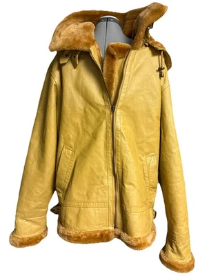 "Abrigo de cuero Tanners Avenue forrado de piel talla L capucha Pkts Pit to Pit 26""L30"" de colección" Foto 1 de 4