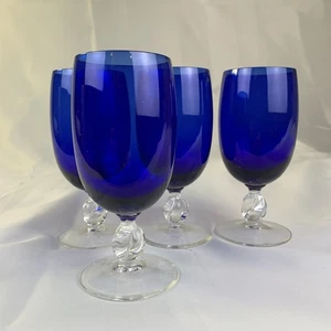"Lote de 4 vasos azul cobalto de 5"" con tallos retorcidos transparentes copa de agua de vino 4 oz" - Imagen 1 de 6