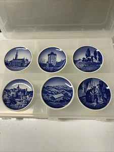 Vintage Set of 6 Royal Copenhagen Denmark Blue & White Mini Wall Plates 3" - Picture 1 of 2
