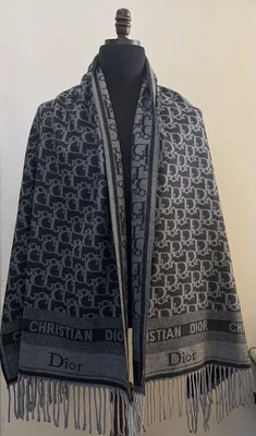 Новый Christian Dior логотип шаль пончо пашмина надежном шелк кашемир 76 x 26 W бахрома - Изображение 1 из 4