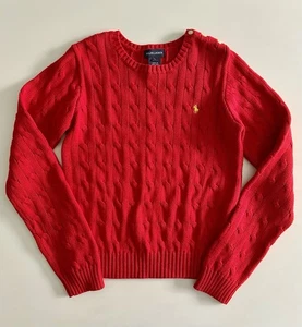 RALPH LAUREN Christmas Red Cable Knit Sweater Girls Size Large 12/14 Pony - Picture 1 of 6