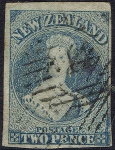 NEUSEELAND 1862 QV CHALON 2D WMK LARGE STAR IMPERF GEBRAUCHT - Bild 1 von 2