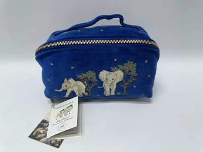 Elizabeth Scarlett Baby Elephant Conservation Open Flat MakeUp Bag Navy Velvet - Image 1 of 4