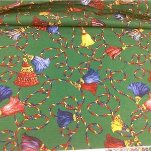 3.4y Waverly Festivities Green Decor Upholstery Fabric, Red Blue Tassels - Picture 1 of 8