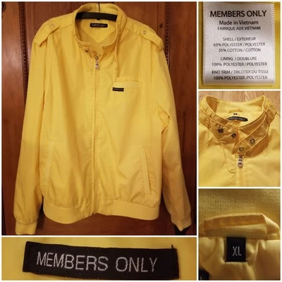Vintage MEMBERS ONLY Jacket Mens XL Yellow Lined Full Zip Windbreaker Bomber - Image 1 of 4