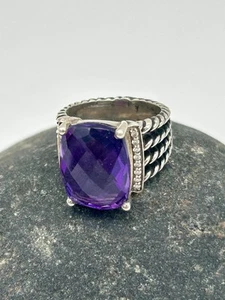 David Yurman Sterling Silver Amethyst & Diamond Wheaton Ring Size 6.25 - Picture 1 of 6