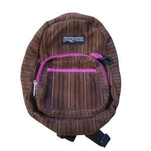 Vintage Jansport Backpack Mini Corduroy Brown Purple Retro Bag - Picture 1 of 7