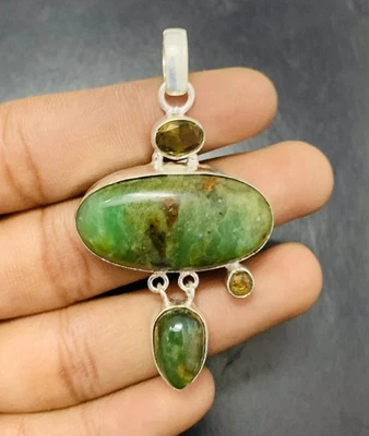Chrysoprase Gemstone 925 Sterling Silver Handmade Pendant Jewelry Gift For Love - Изображение 1 из 3