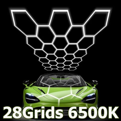 Luzes hexagonais de garagem 28 grades LED favo de mel 6500K para showroom escritório academia - Imagem 1 de 4