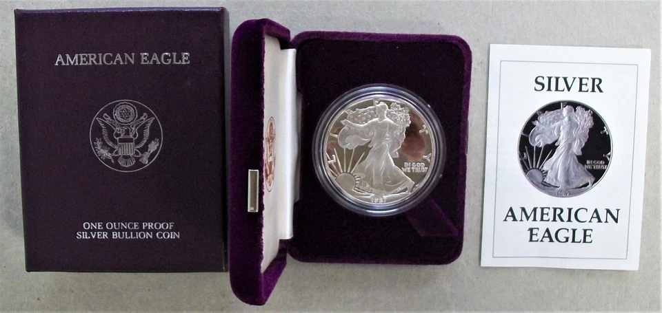 1987-S SILVER EAGLE DOLLAR PROOF COIN WITH ORIGINAL US MINT PACKAGING & COA - Image 1 of 1