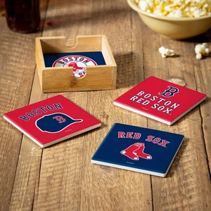 Boston Red Sox Ceramic Coasters Set, 4pcs with Wood Caddy - Picture 1 of 4