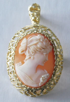 Anhänger Brosche Muschelcamee Camee Porträt Frau Silber vergoldet 3,3x2,6cm - Bild 1 von 4