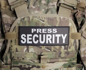 3x8" PRESS SECURITY Black White Hook Back Placard Patch Badge for Plate Carrier - Picture 1 of 2