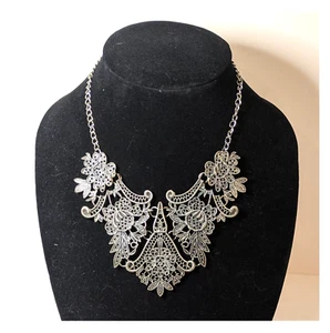 Victorian Lace Metalwork Necklace Floral Regal Bib Elegant Collar, Vamp Jewelry - Picture 1 of 11