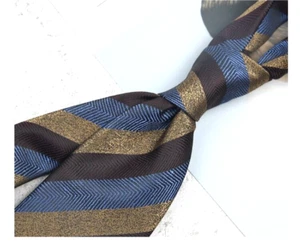 New Classic Striped Brown Blue JACQUARD WOVEN 100% Silk Men's Necktie Tie - Picture 1 of 1