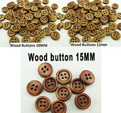 Elige Tamaño Paquete de 20 Botones de Anillo de Madera MARRÓN 4 Agujeros 9 10 12 o 13mm (9141) Foto 1 de 2