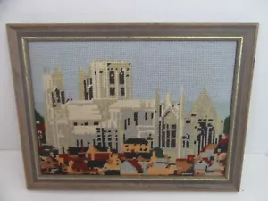 Finished Needlepoint City Landscape Architecture Building Completed Framed 11x14 - Picture 1 of 3