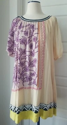 Vestido Leifnotes Anthropologie Talla 12 Hombro Frío SS Cuentas Bordado  Foto 1 de 4