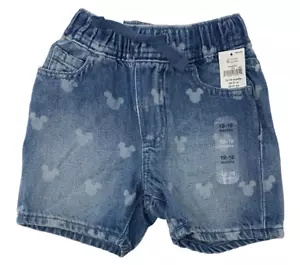 NWT Baby Gap Disney Boys 12-18 Month Denim Mickey Mouse Elastic Waist Shorts - Picture 1 of 6