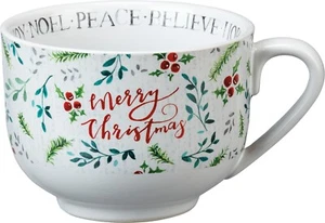Stoneware Holidey Coffee Mug | Holly Berry Merry Christmas | 20 Oz | NEW - Picture 1 of 3