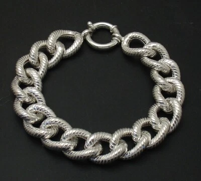 Bold Twisted Cuban Curb Link Bracelet Senora Lock Real Sterling Silver QVC - Image 1 of 4