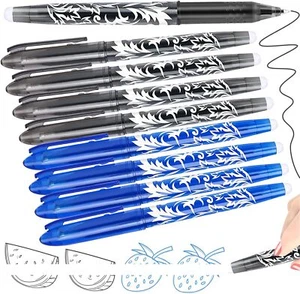 8 Erasable Pens Black Blue, Rub Out Pens Ink Eraser Pen with Rubber, Friction Pe - Picture 1 of 7