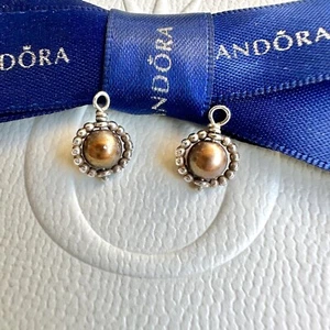 Authentic Pandora Silver Coffee Brown Pearl Beaded Compose Earrings #290618 - Picture 1 of 5