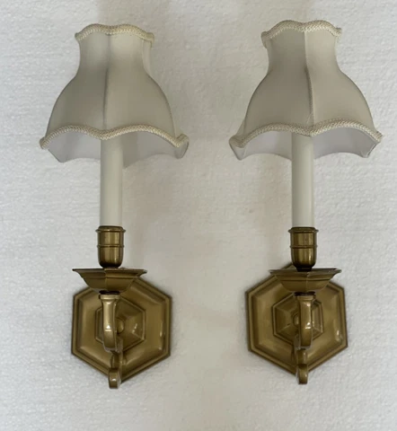 Vintage Pair Brass Georgian Style Wall Sconce Sconces Made In Spain Cover