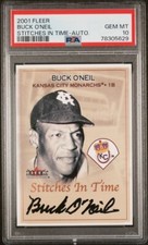 2001 Fleer Tradition BUCK O’NEIL Stitches In Time Auto Autograph PSA 10 Pop 3