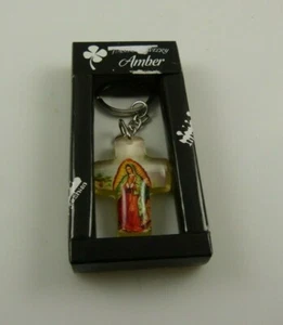 Nuestra Señora de Guadalupe Llavero Llavero Acrílico Ámbar Natural Religioso  - Imagen 1 de 6