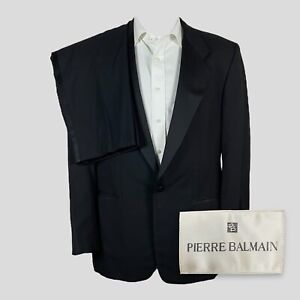 Pierre Balmain 2 Piece Tuxedo Suit Mens 40R 34x28 Solid Black 1 Button Pleated
