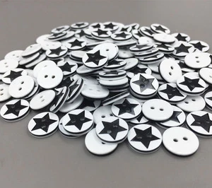 DIY 100X Black stars pattern Resin buttons sewing Scrapbooking 2-holes 13mm - Picture 1 of 3