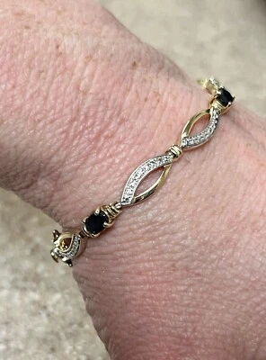 Brazalete vintage de zafiro de plata de ley 925 y 7,5” YGP firmado DL Foto 1 de 4