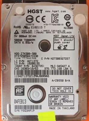⭐️⭐️⭐️⭐️⭐️ HDD Hard Drive SATA Laptop 2.5" HGST HTS725050A7E630 500GB J32735 - Image 1 of 3