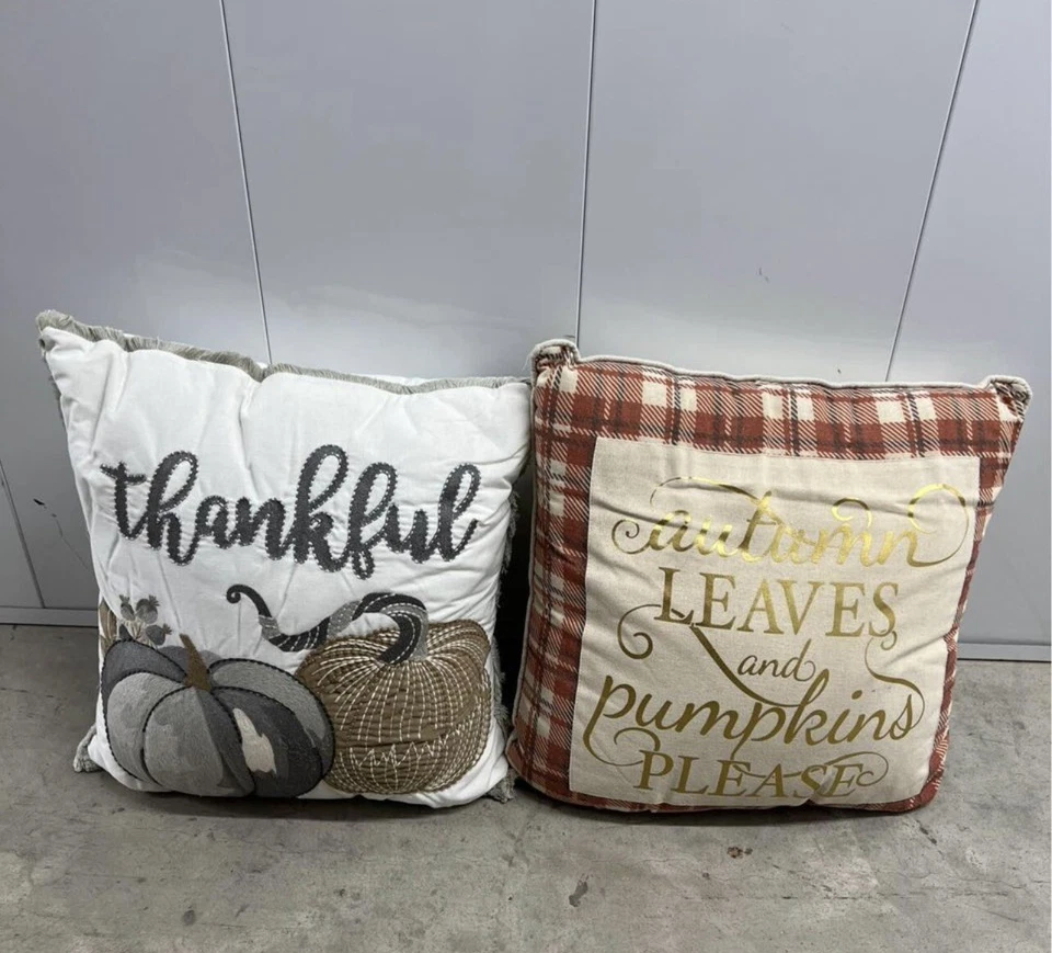 2 Thankful 20” Embroidered Pillow & Gourds Pumpkin - Smoke & Pet Free Home - Image 1 of 1