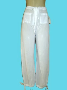 NWT Tommy Hilfiger Swim Cover Up Pants size M White sheer cotton ankle tie - Picture 1 of 8