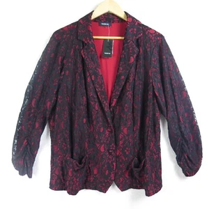 TORRID Blazer Women's Plus size 2 Black Lace Over Red Holiday Vibe Button NWT - Picture 1 of 9