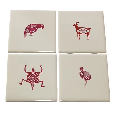 Pipestone Mimbreno Ancient Indian Set of 4 Tiles / Coasters Replica Santa Fe RR - Image 1 of 4