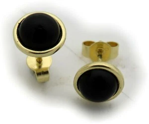 Pendientes Mujer Auténtico Onyx Oro 333 Enchufe Amarillo 8 Quilates 8MM Nuevo - Imagen 1 de 4
