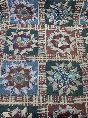 Tela de tapicería antiguos diseños de bloques de edredón 30" x 56" verde óxido granate águila Foto 1 de 3