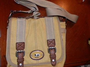 Fossil Classic Brand Mustard Yellow Canvas Crossbody Shoulder Purse Adjustable - Picture 1 of 5