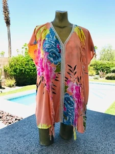 Z & L Europa Nuevo con Etiquetas Flecos Floral Encubrimiento Resort CAFTAN XS - Imagen 1 de 8